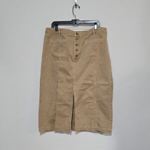 LOFT Tan Button-Front Midi Skirt